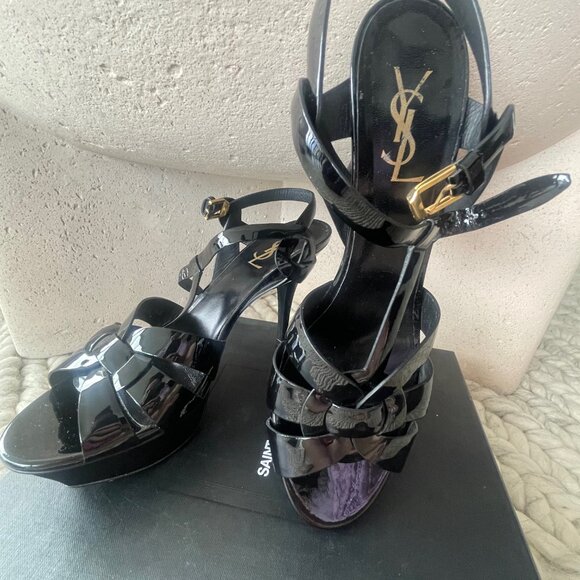 Saint Laurent YSL Tribute Patent Platform Sandals - Nero - Picture 11 of 11